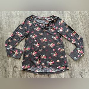 Xhilaration sleepwear pajama top, floral, long sleeve, small, gray